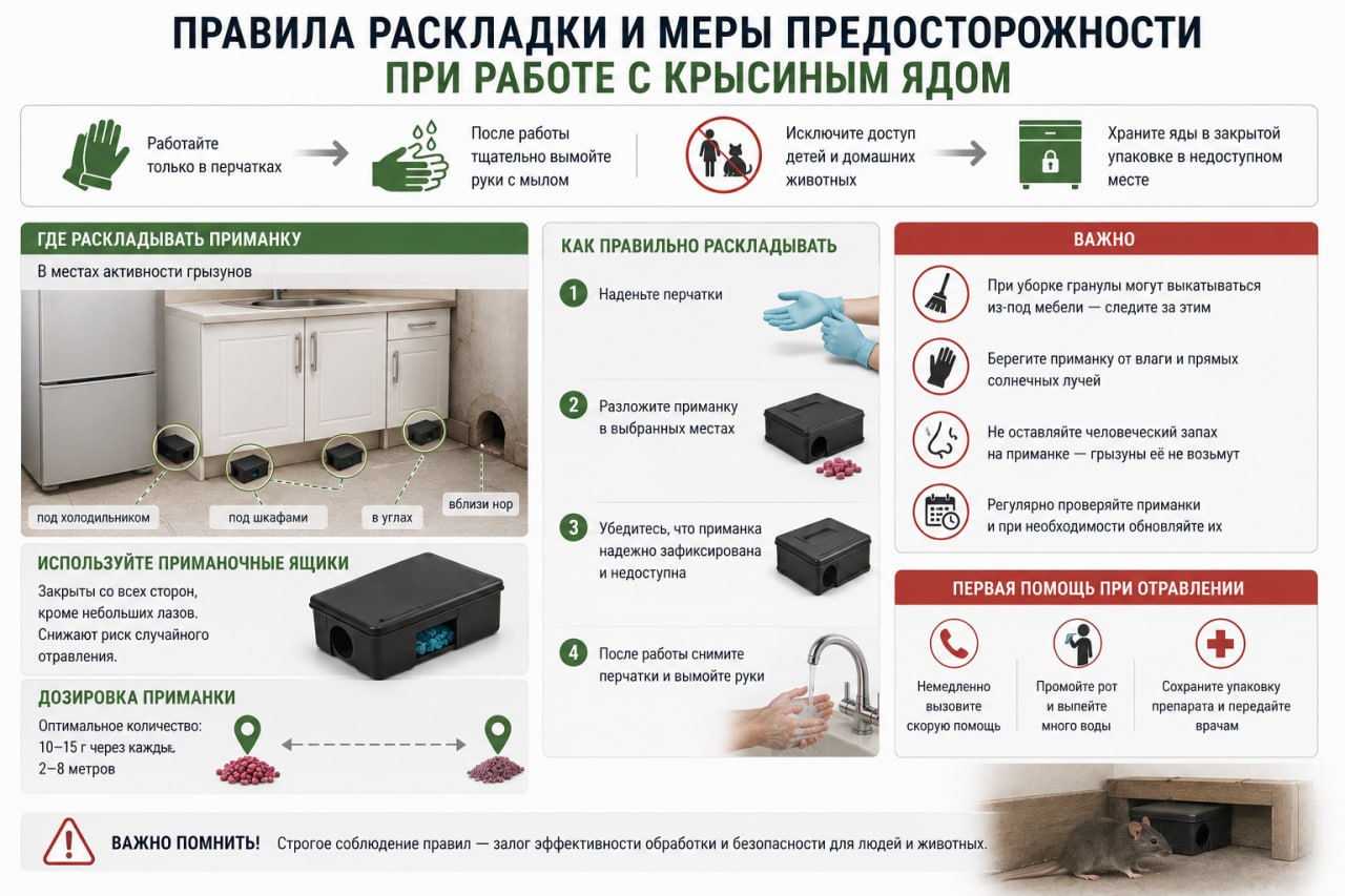 Правила раскладки и меры предосторожности при работе с крысиным ядом